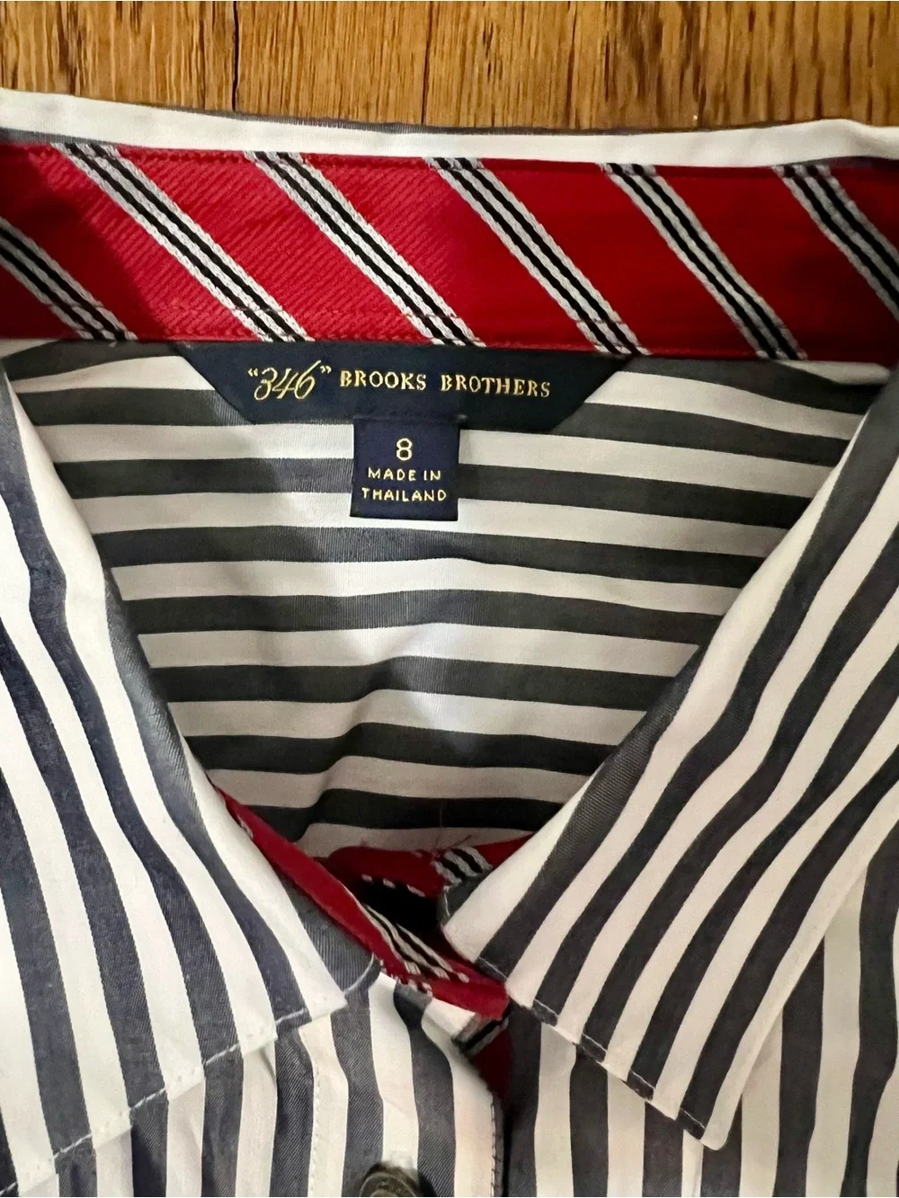 Brooks Brothers Navy & White Striped Dress Shirt with Red Accent - Picture 2 of 2